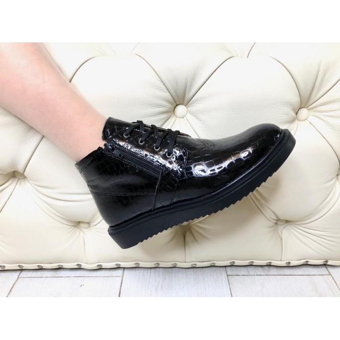 Ghete din piele naturala 595-Croco Negru