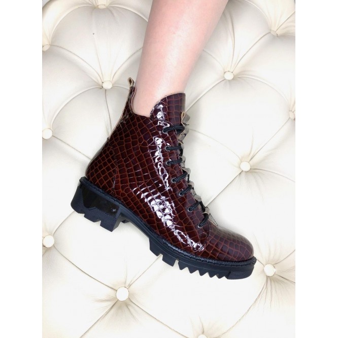 Ghete din piele naturala 600-Croco Maro