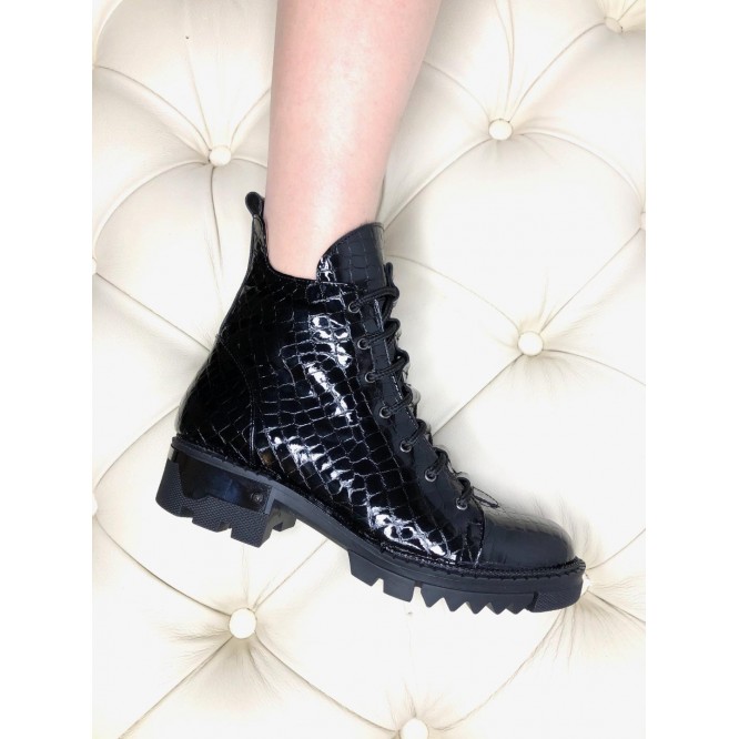 Ghete din piele naturala 600-Croco Negru