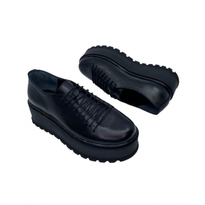Pantofi din piele naturala 612-Negru Bizon