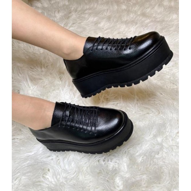 Pantofi din piele naturala 612-Negru Bizon