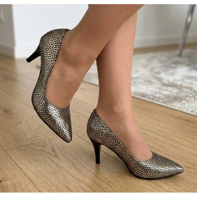 PANTOFI PREMIUM DIN PIELE NATURALA   662- IMPRIMEU AURIU SAMPANIE 325