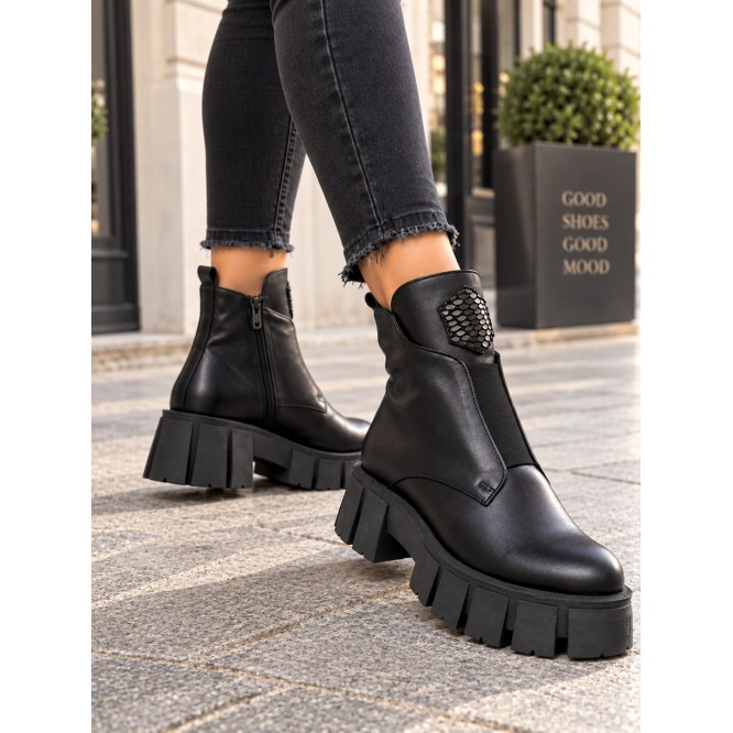 GHETE URBAN CHIC- PIELE NATURALA- NEGRU -591A