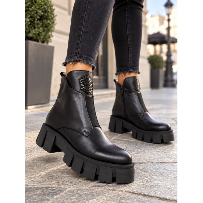 GHETE URBAN CHIC- PIELE NATURALA- NEGRU -591A